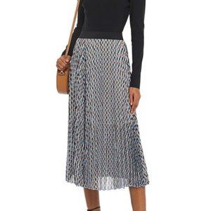 Pleated printed satin-jacquard midi skirt by Maje Paris 36FR/S